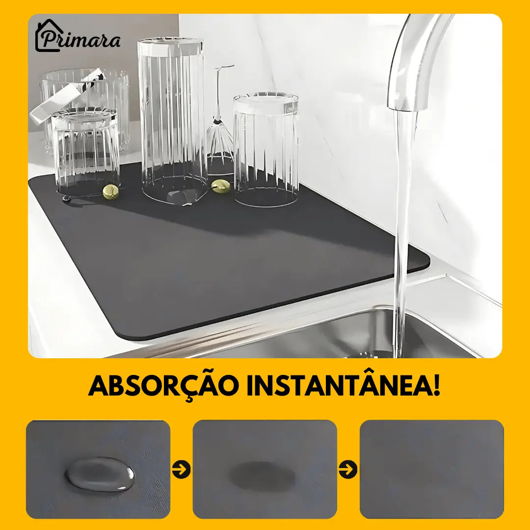 Tapete Escorredor de Louça Absorvente Primar™ + 3 Panos de Microfibra de Brinde